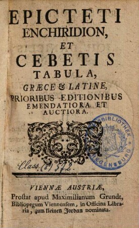 Epicteti Enchiridion, Et Cebetis Tabula : Graece & Latine