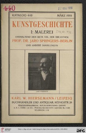 Nr. 440: Kunstgeschichte: enthaltend den betr. Teil der Bibliothek Prof. Dr. Jaro Springers - Berlin und andere Sammlungen: Malerei