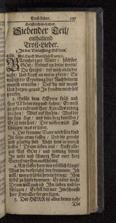 Geistlicher-lieder Siebender Teil/ enthaltend Trost-Lieder.