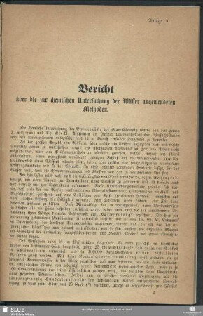 Bericht über die zur chemischen Untersuchung der Wässer angewendeten Methoden.