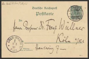 Postkarte an Franz Wüllner : 08.05.1891