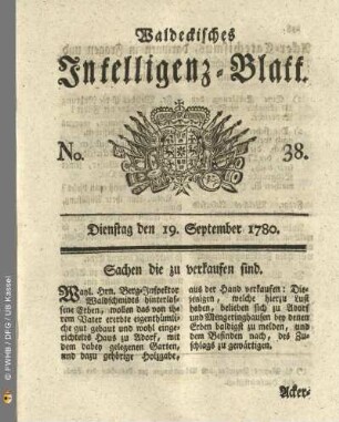 No. 38, Dienstag den 19. September 1780