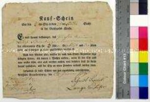 Kaufschein über den zweiten Sitz in dem 38. Frauenstuhl der Kirche St. Gotthardt in Brandenburg an der Havel für Marie Louise Scharenbergen