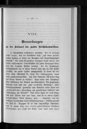VIII. Bemerkungen zu der Antwort der Hohen Reichskommission.