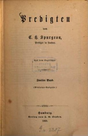 Predigten : Aus dem Englischen, 2