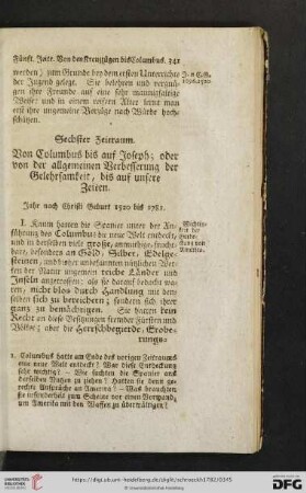 Sechster Zeitraum: Von Columbus bis auf Joseph; oder von der allgemeinen Verbesserung der Gelehrsamkeit, bis auf unsere Zeiten