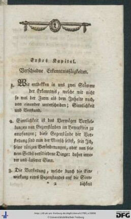 Erstes Kapitel. Verschiedne Erkenntnisfäigkeiten.