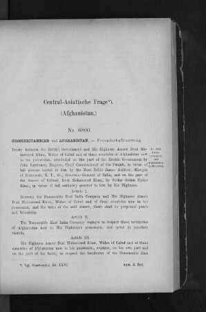 Central-Asiatische Frage. (Afghanistan.)