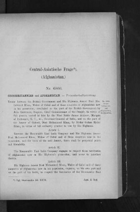 Central-Asiatische Frage. (Afghanistan.)