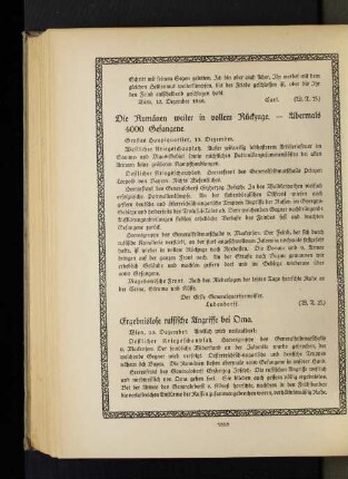 Die Rumänen weiter in vollem Rückzuge. - Abermals 4000 Gefangene.