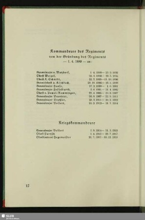 Kommandeure des Regiments von der Gründung des Regiments - 1.4.1889 - an