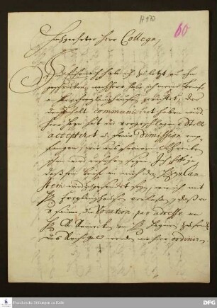 Brief von August Hermann Francke an Johann Daniel Herrnschmidt.