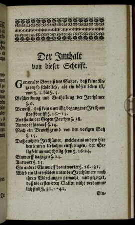 Der Innhalt von dieser Schrifft