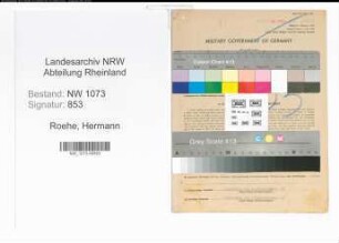 Entnazifizierung Hermann Roehe , geb. 20.12.1895 (Verwaltungsangestellter)