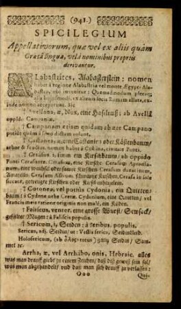 Spicilegium Appellativorum, quae vel ex aliis quam Graeca lingua, vel a nominibus propriis derivantur.