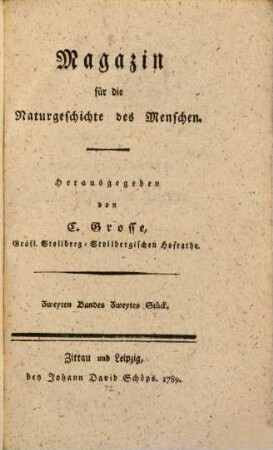 Magazin für die Naturgeschichte des Menschen. 2,2, 2,2. 1789