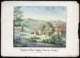 Ansicht der Obermühle am Obermühlberg an der Neiße bei Görlitz, Lithographie, um 1825 : Kadersch, Gustav Adolph : Ansicht der Ober-Mühlen-Berge bei Görlitz : Oestlich / aufgenommen u. lith. v. G. Kadersch ; Gedr. u, zu haben bei Gotth. Heinze Görlitz : Gotth. Heinze et Co. , [um 1825]. - 1 Kunstblatt : Lithographie, altkoloriert ; Blattgröße 25 x 34 cm, Bildgröße 18 x 23 cm