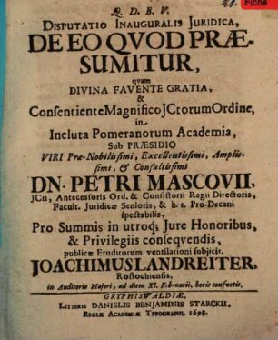 Disp. inaug. iur. de eo quod praesumitur