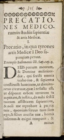 Precationes Medicorum in studiis sapientiæ & artis Medicæ.