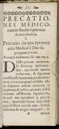 Precationes Medicorum in studiis sapientiæ & artis Medicæ.
