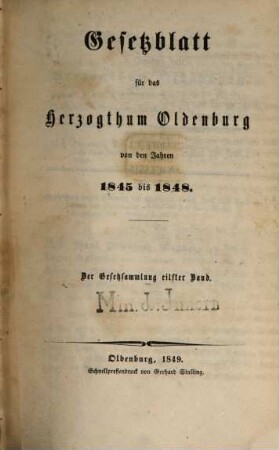 Gesetzblatt für das Herzogtum Oldenburg : von den Jahren .... 11. 1845/48 (1849)