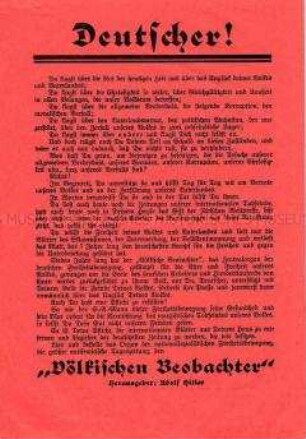 Propagandaflugblatt mit Werbung für den "Völkischen Beobachter"