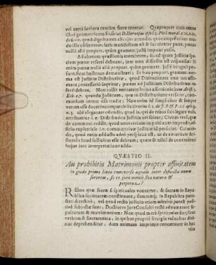 Quaestio II. An prohibitio Matrimonii propter affinitatem in gradu primo linea transversa aequalis ...
