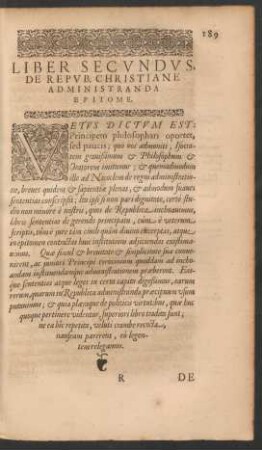 Liber Secundus, De Repub. Christiane Administranda Epitome.