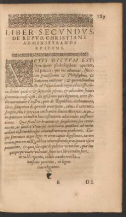 Liber Secundus, De Repub. Christiane Administranda Epitome.
