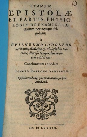 Examen epistolae G. A. Scribonii de examine Sagarum per aquam frigidum