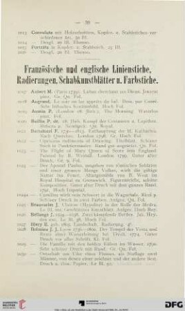 Französische und englische Linienstiche, Radierungen, Schabkunstblätter u. Farbstiche (Nr. 1017 - 1185)
