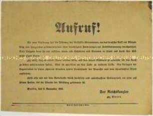 Maueranschlag mit dem Aufruf der provisorischen Regierung an alle Behörden in Stadt und Land, die Amtsgeschäfte aufrechtzuerhalten