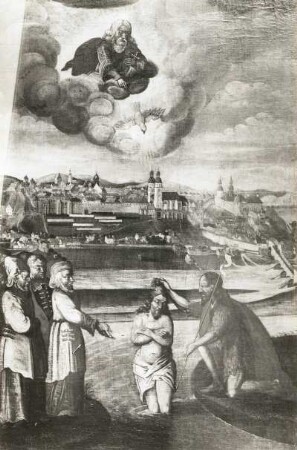 Die Taufe Christi mit der Stadt Plauen im Hintergrund