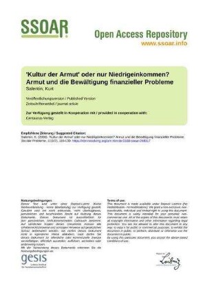 'Kultur der Armut' oder nur Niedrigeinkommen? Armut und die Bewältigung finanzieller Probleme