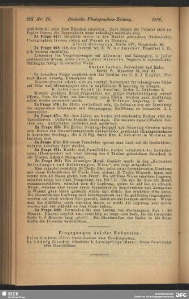 Eingegangen bei der Redaction