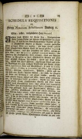 Schedula Requisitionis an Herrn Notarium Sebastianum Amberg ...