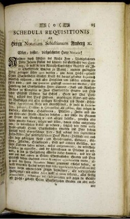 Schedula Requisitionis an Herrn Notarium Sebastianum Amberg ...