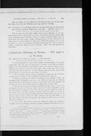 Livländischer Städtetag zu Wolmar. - 1519 April 3. A. Vorakten.