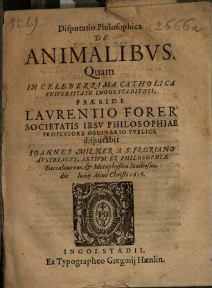 Disputatio Philosophica De Animalibus