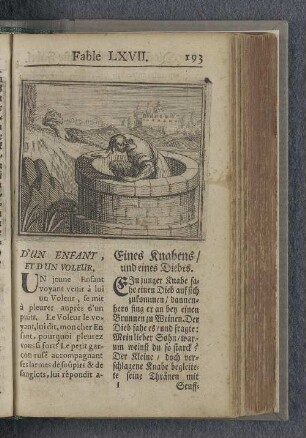 Fable LXVII. : D'un enfant, et d'un voleur. Eines Knabens / und eines Diebes.