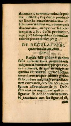 De Regula Falsi, quae minutiarum usum docet.