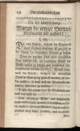 Die XV Untersuchung, Warum die erregte Electricität abnimmt und aufhört?