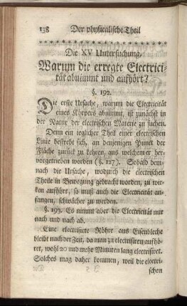 Die XV Untersuchung, Warum die erregte Electricität abnimmt und aufhört?