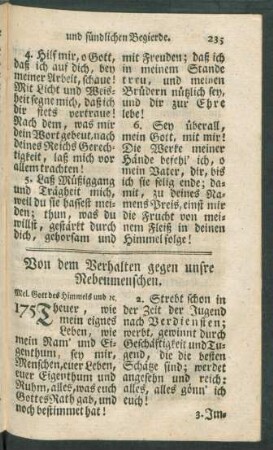 Von dem Verhalten gegen unsre Nebenmenschen.