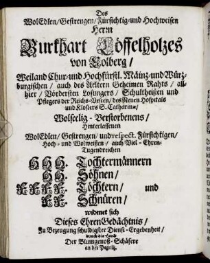 Des Wol Edlen/ Gestrengen [...] Herrn Burkhart Löffelholzes von Kolberg [...]