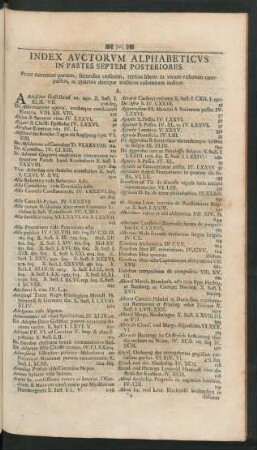 Index Auctorum Alphabeticus In Partes Septem Posteriores.