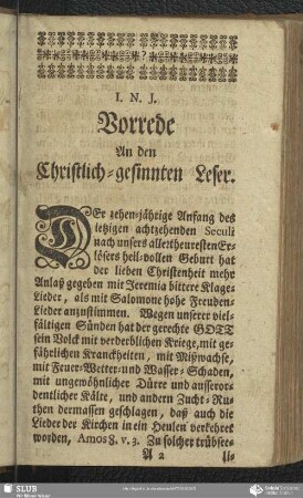 Vorrede An den Christlich-gesinnten Leser