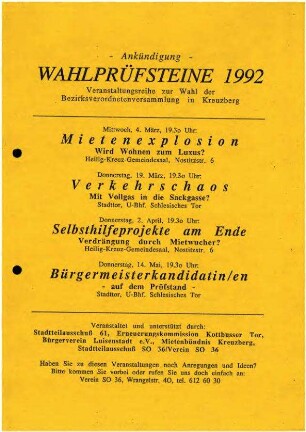 Flugschrift: Wahlprüfsteine 1992