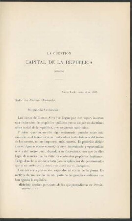 La cuestión capital de la república : (Inédita)