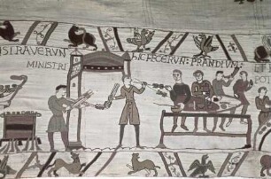 Der Teppich von Bayeux — 36. Szene: Die normannische Armee wird verpflegt